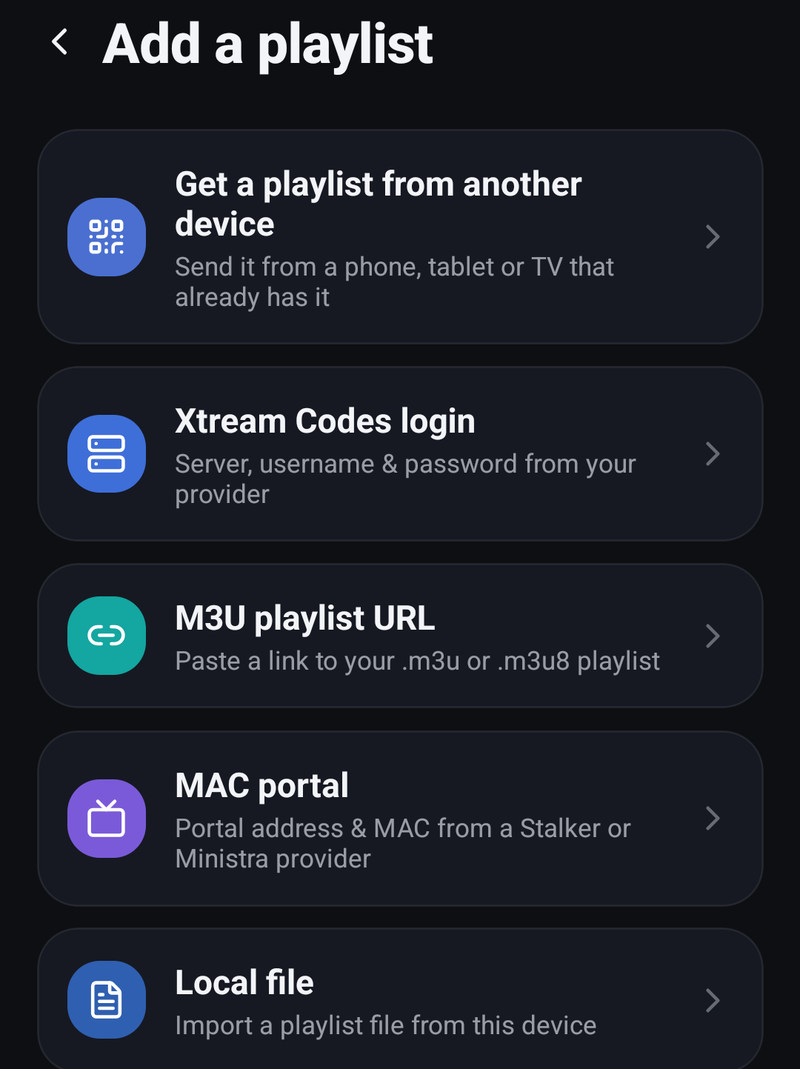 The add-a-playlist screen on a phone