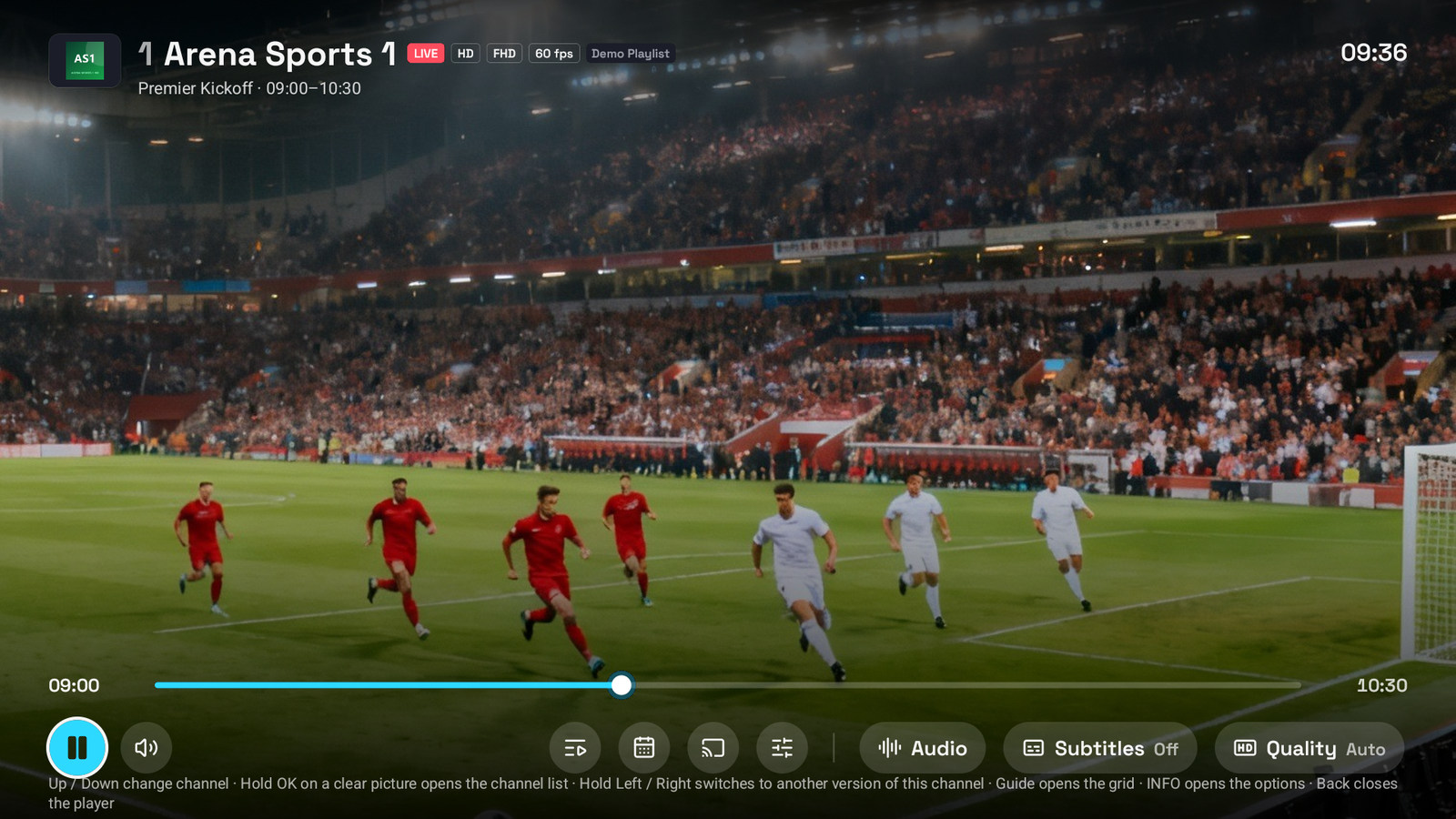 The player controls on a television