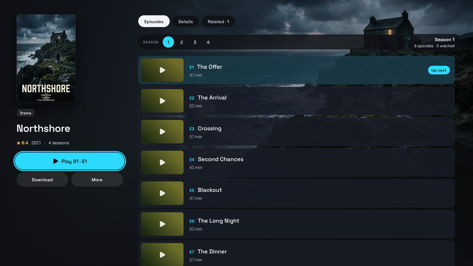 A series page on a television