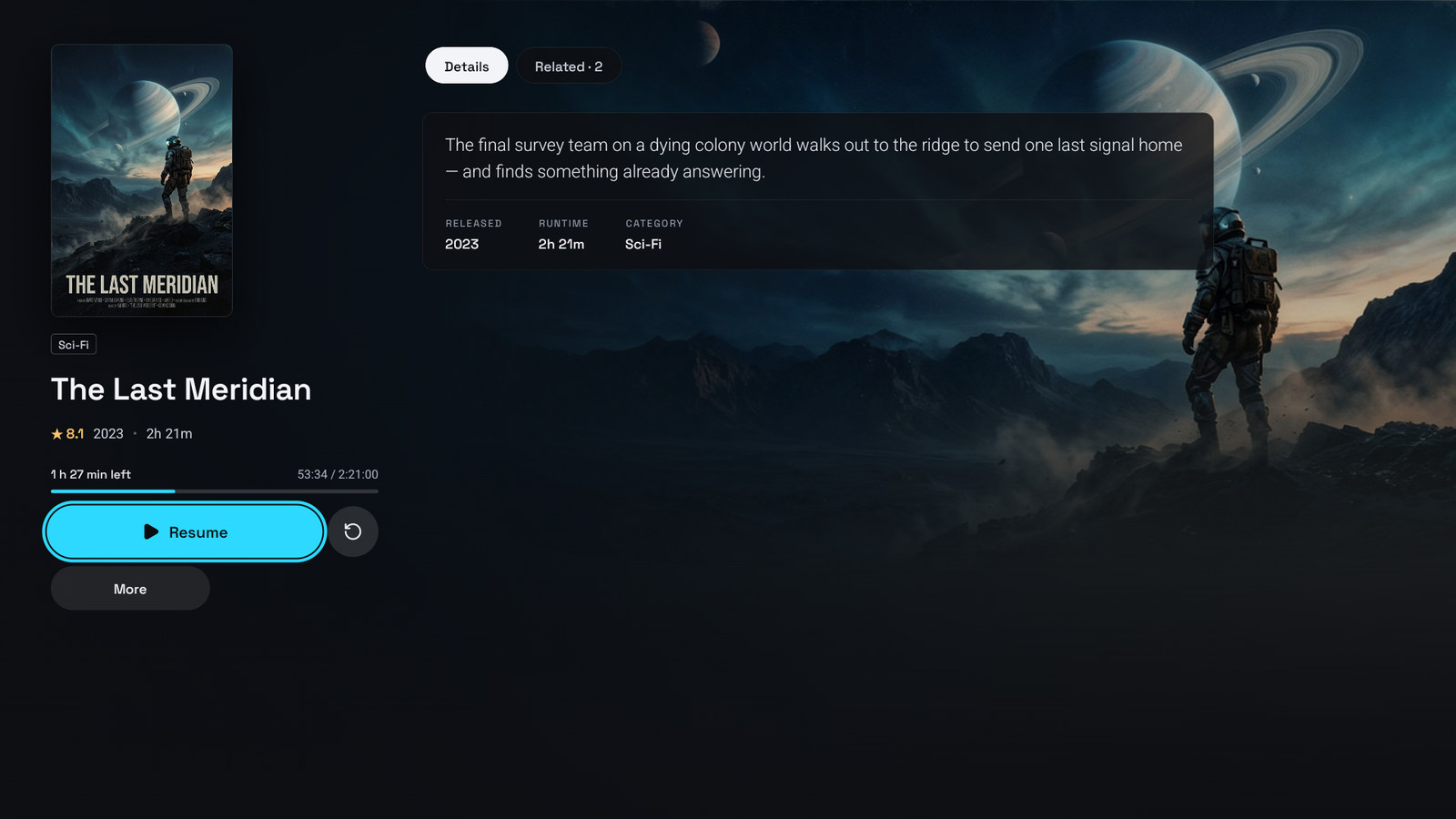 A film page on a television